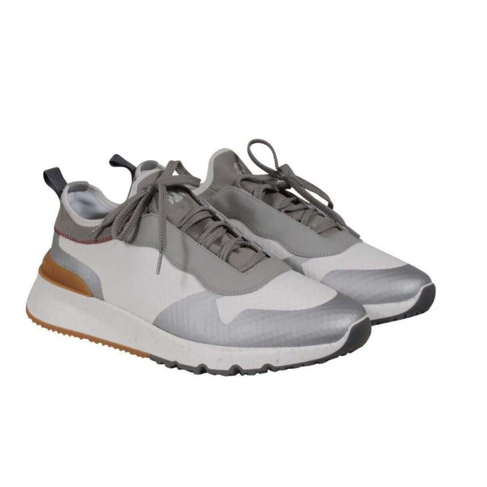 Brunello Cucinelli Panelled Lace Up Sneakers US 10.5 EU 43.5 White Gray Trainer